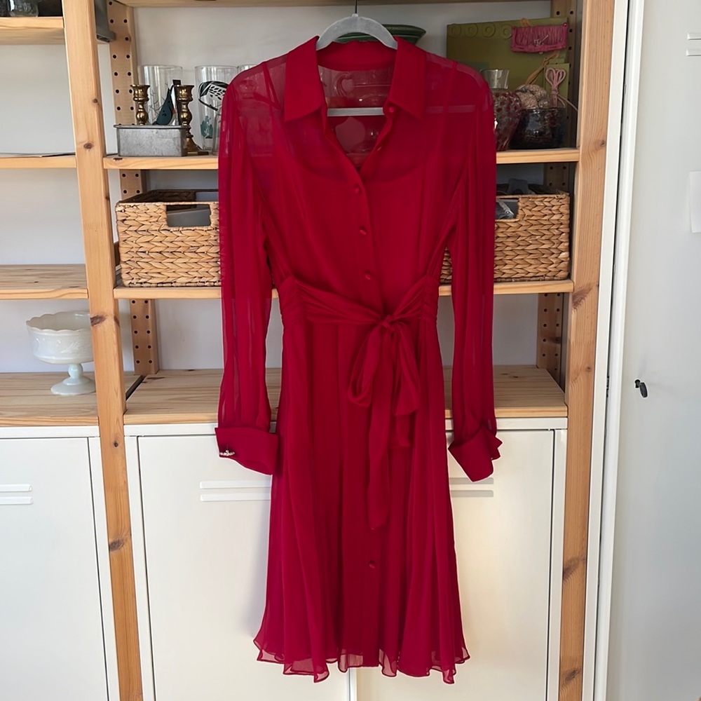 Gorgeous Red Silk Shirt Dress